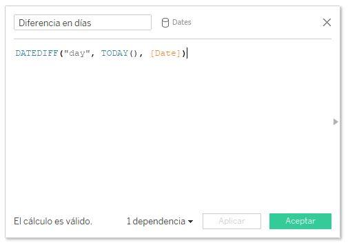 Campo calculado &quot;Diferencia en días&quot;