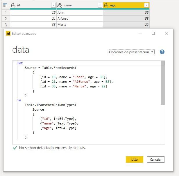 Función M Table.TransformColumnTypes