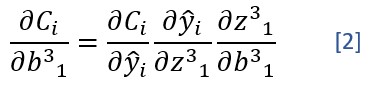 Derivada parcial de la función de coste con respecto al bias b1 de la capa 3