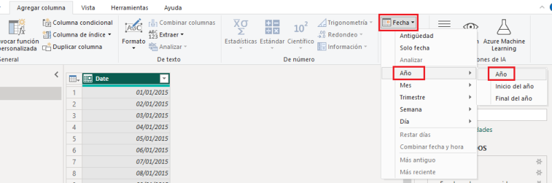 Extracción de información de una columna de fechas