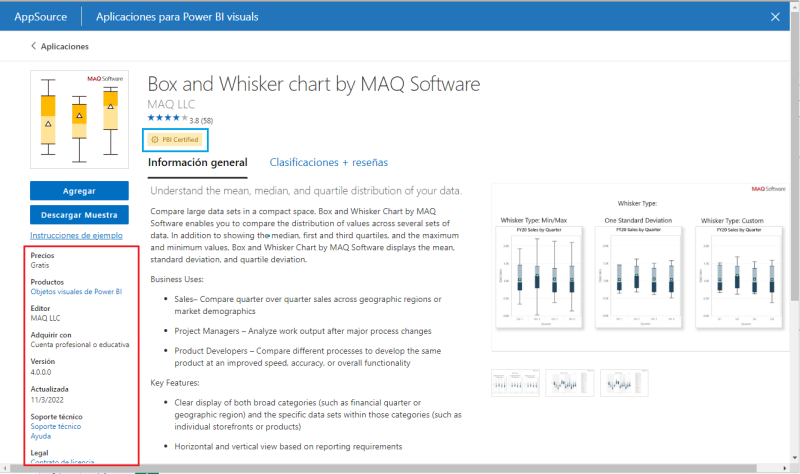 Ficha de un objeto visual personalizado