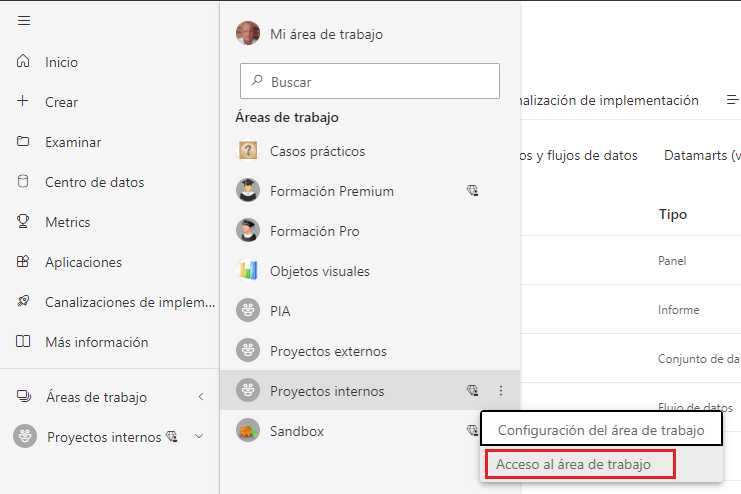 Compartición de áreas de trabajo